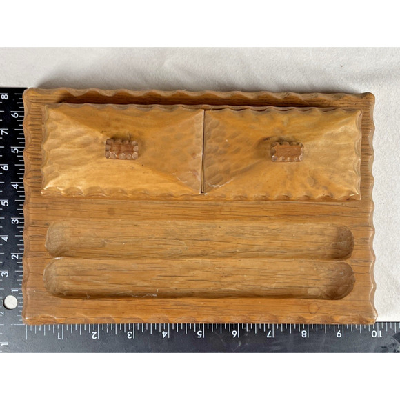 Wooden Vintage Pen Ink Holder Handcarved Minimalist Design Depression Era 1930s - Picture 6 of 11